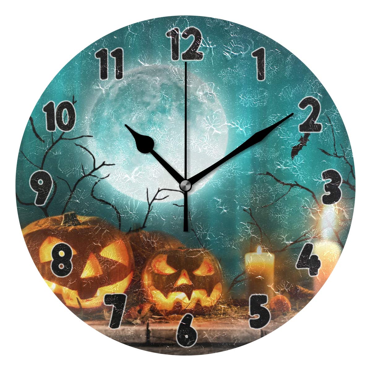 Husky Halloween Pumpkin Round Wall Clock - Battery Operated, Silent Non-Ticking Decorative Clock for Bathroom, Living Room, Kitchen - Perfect for Halloween Decor, Home Office & Seasonal Home Decor