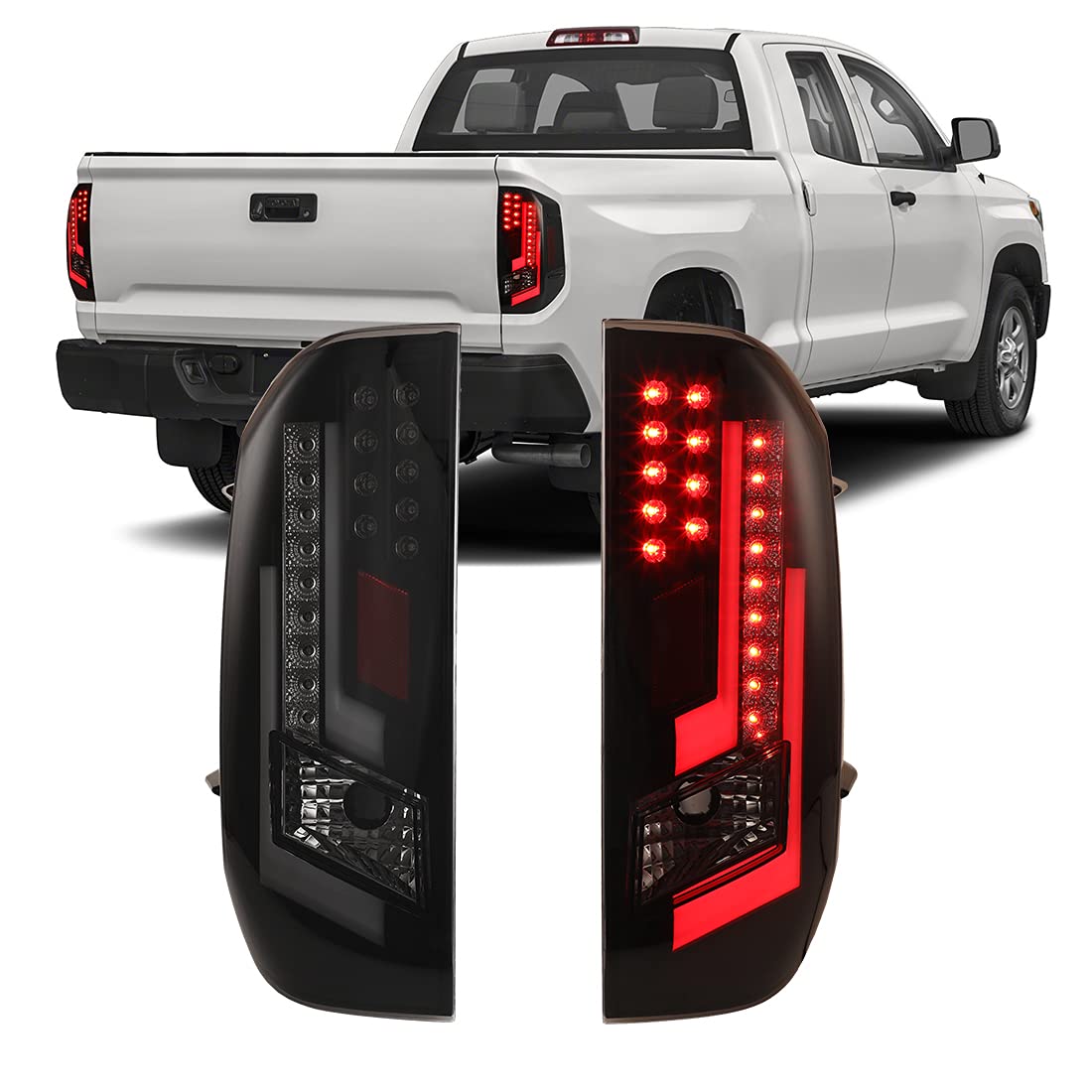 ROXX LED Tail Lights Assembly for 2014-2020 Toyota Tundra - Smoked LED Turn Signal, DRL & Brake Lights - Replacement Kit for Pickup Truck (Driver & Passenger Side) - Perfect for Night Driving & Enhanced Safety