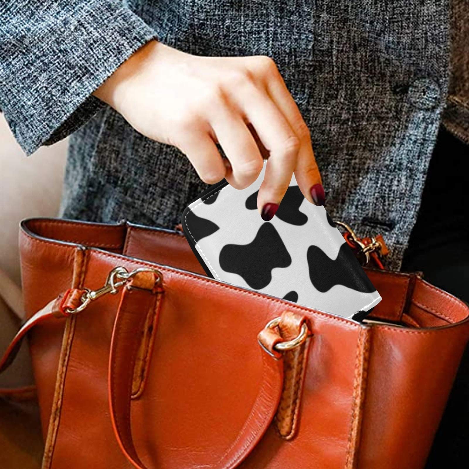 JUNZAN RFID Blocking Cow Print Zipper Card Holder Wallet for Women & Men - Stylish Credit Card Case for Travel, Work & Everyday Use