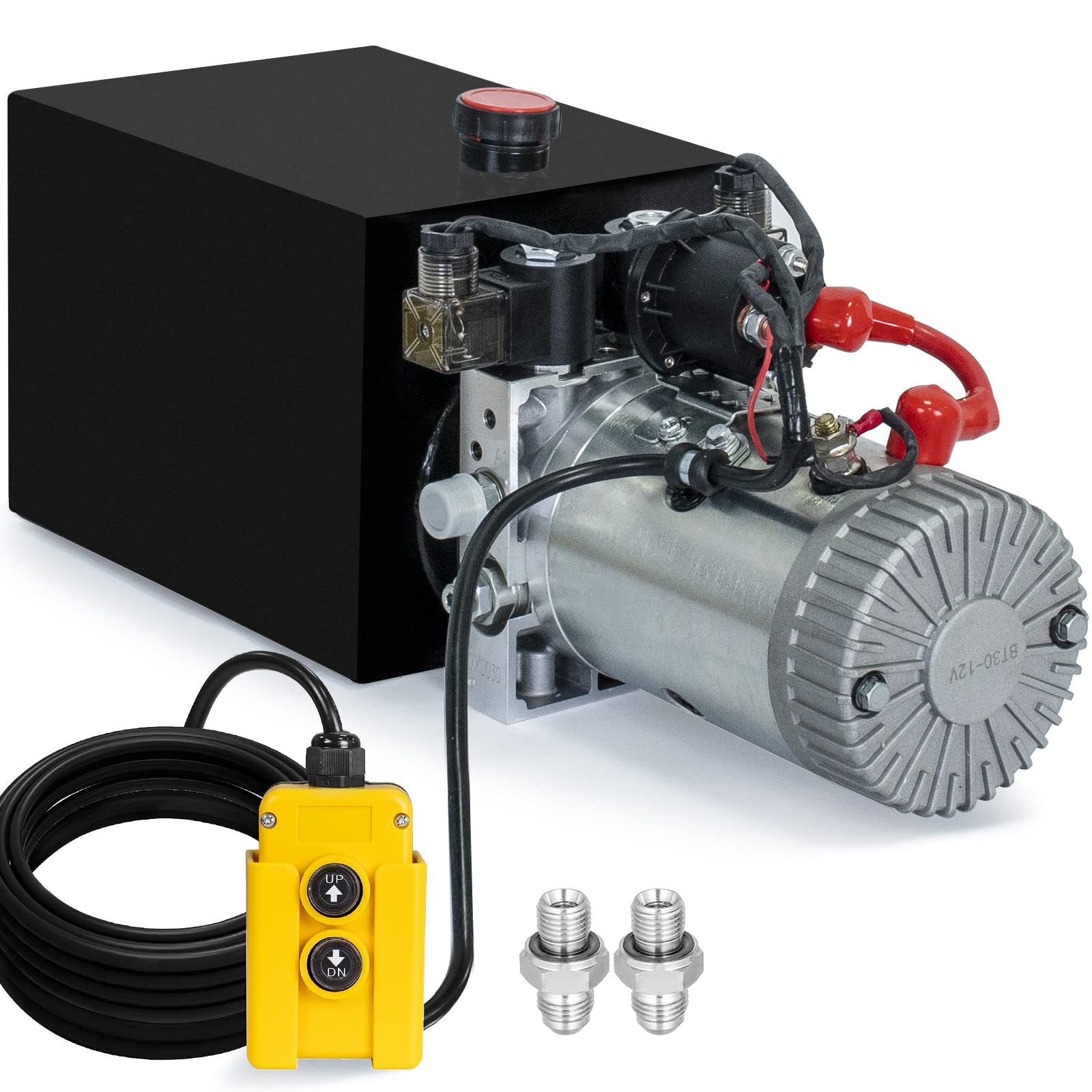 DC HOUSE Electric Hydraulic Pump Unit with Metal Reservoir for Dump Trailer - Double Acting 10 Quart | Heavy Duty Hydraulic System for Dump Trailers, Construction Equipment & Farm Machinery