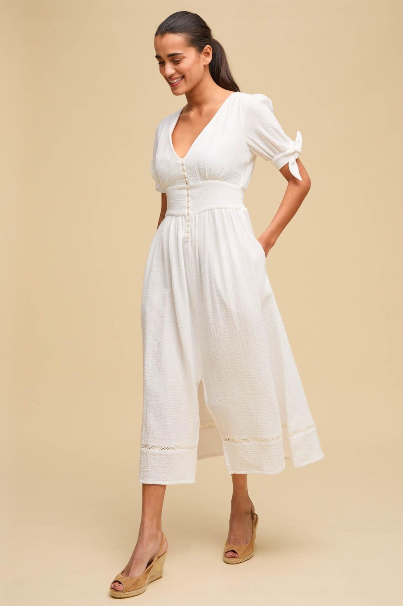Olga Cheesecloth Dress for Women - Flowy Boho Maxi Dress in White | Perfect for Beach, Summer, and Casual Wear