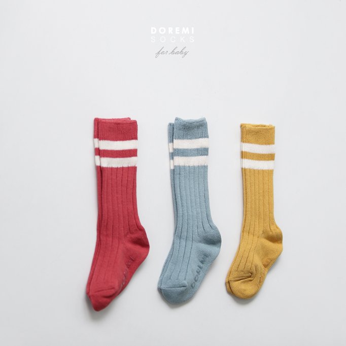 Doremi High Knee Socks for Women & Men - 3 Pack Trendy Striped Crew Socks | Fashionable Unisex Socks for Casual Wear, Sports & Outfits