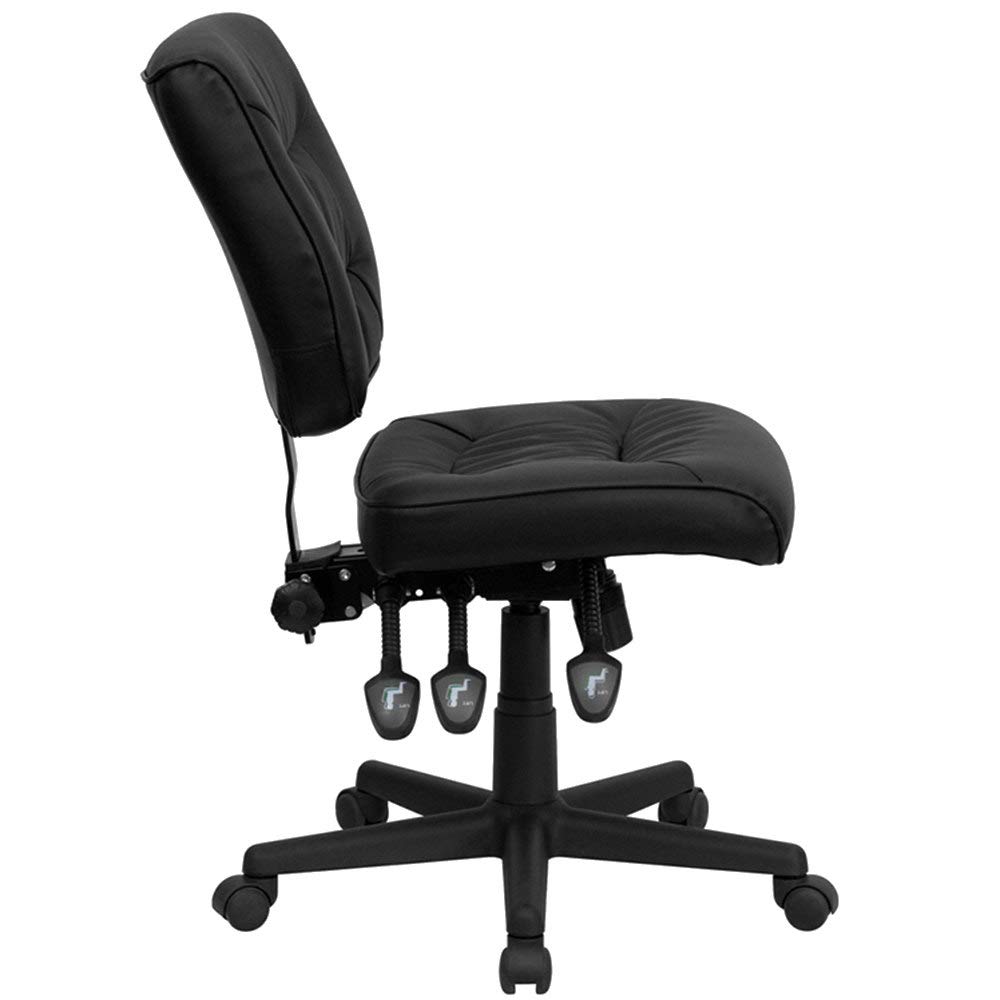 Premium Black Leather Medium-Back Office Chair - Ergonomic Task Chair for Home, Office, School & Clinic - Adjustable Height & Swivel Base for Comfortable Working, Studying & Patient Care