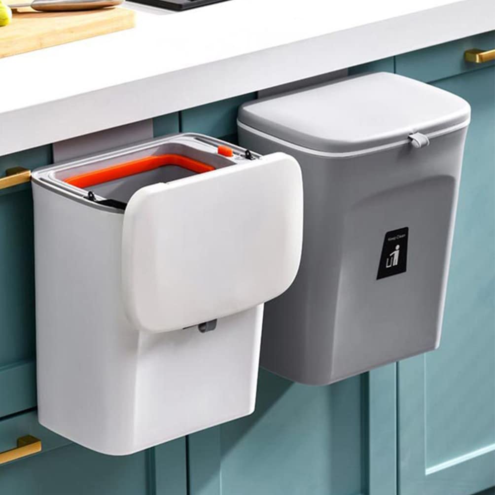 Angoily 5L/8L Plastic Hanging Trash Can - Small Kitchen Compost Bin with Lid, Countertop Waste Basket for Organic Waste, Indoor Garbage Container - Perfect for Kitchen Counter, Under Sink, Office & Bathroom