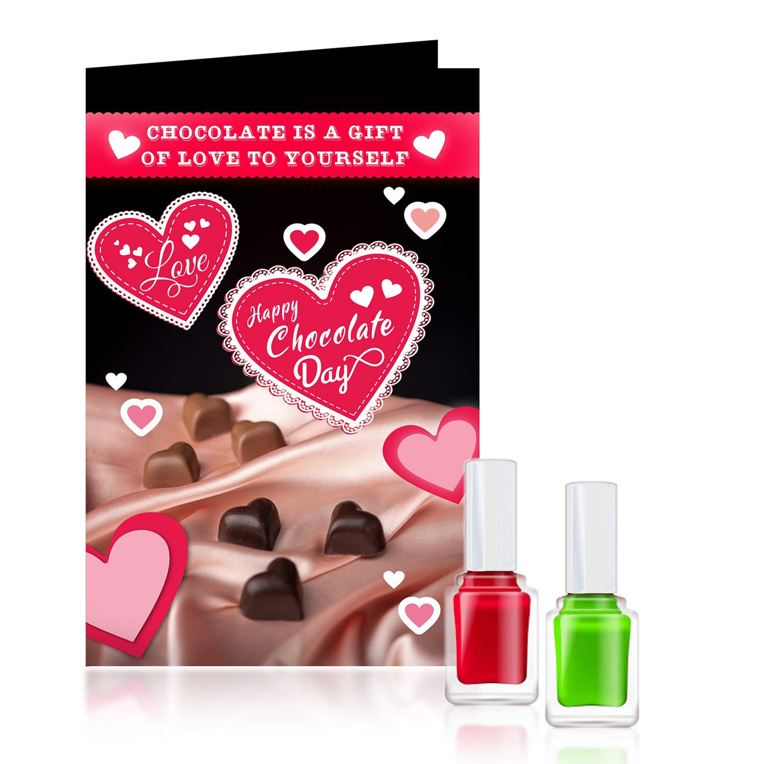 Premium Chocolate Gift Set with 2 Long-Lasting Nail Polishes - Valentine's Day, Birthday & Self-Care Present for Women | Multicolor Nail Paint Hamper & Love Greeting Card | Perfect for Anniversary, Mother's Day & Romantic Surprises