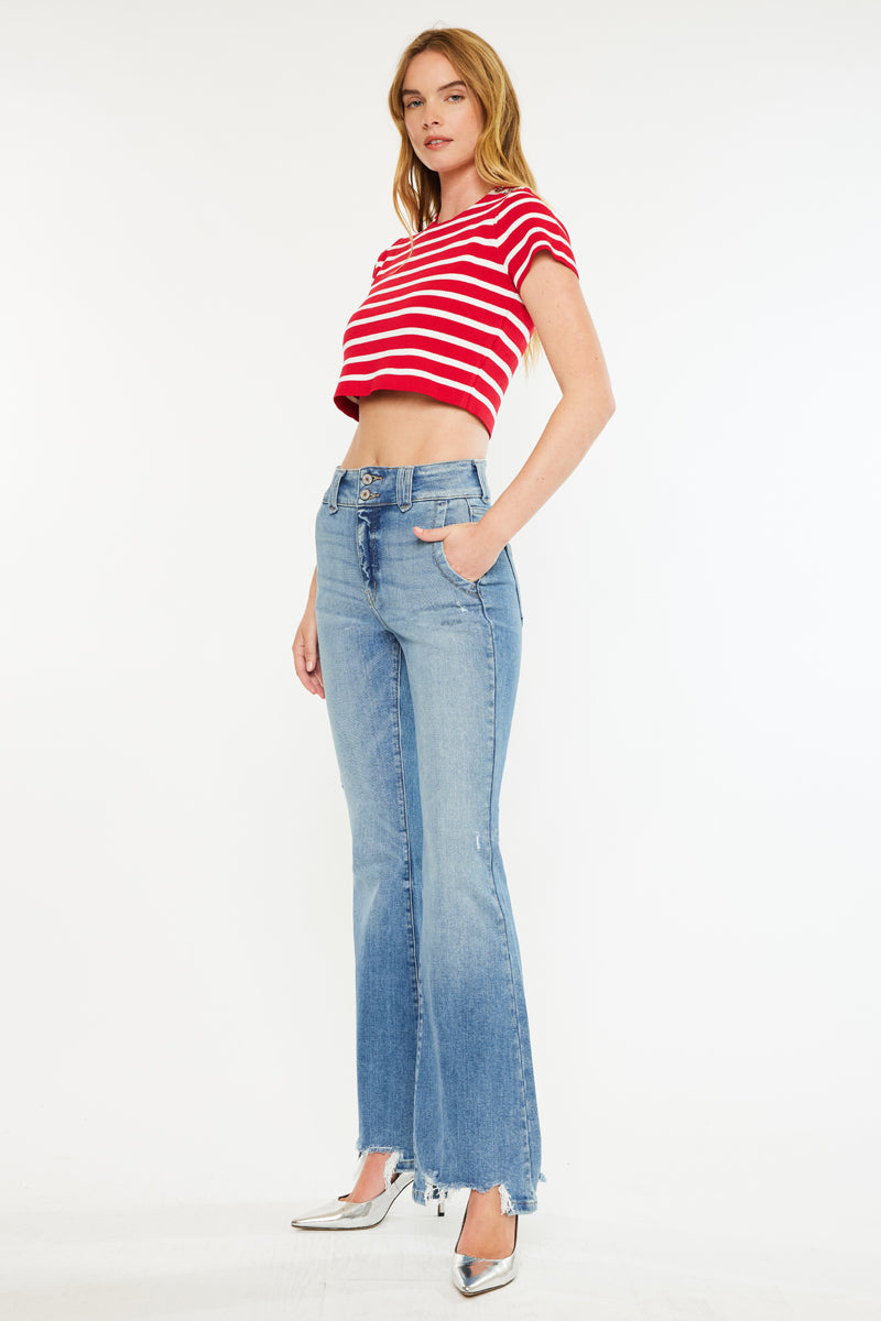 Giselle High Rise Flare Jeans for Women - Vintage 70s Inspired Stretch Denim Pants - Perfect for Casual Outfits, Date Nights & Boho Style