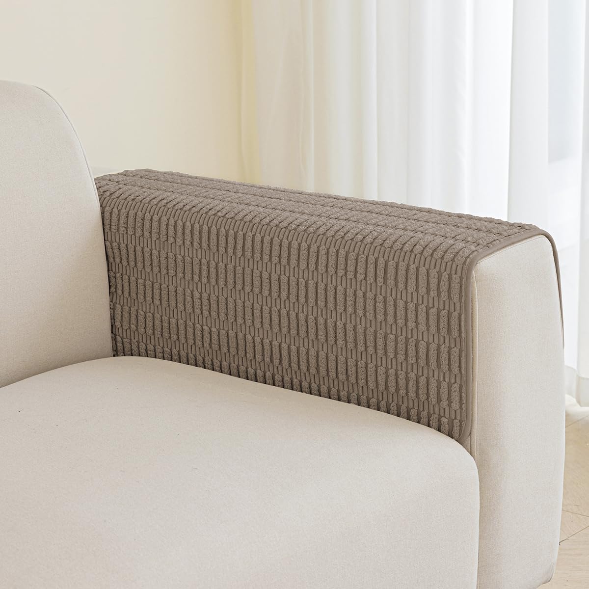Non-Slip Sofa Armrest Covers Set of 2 (26x26 Inch, Brown) - Furniture Protector for Couches & Chairs | Perfect for Living Room, Office, and Home Decor