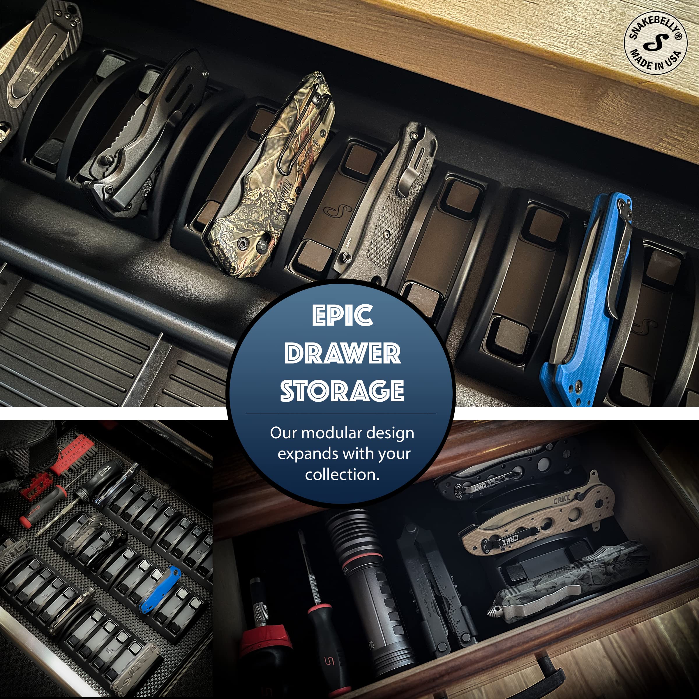 EDC Knife Rack & Gear Organizer Tray - Premium Black Knife Holder for EDC Accessories | Perfect for Camping, Hiking & Everyday Carry Organization
