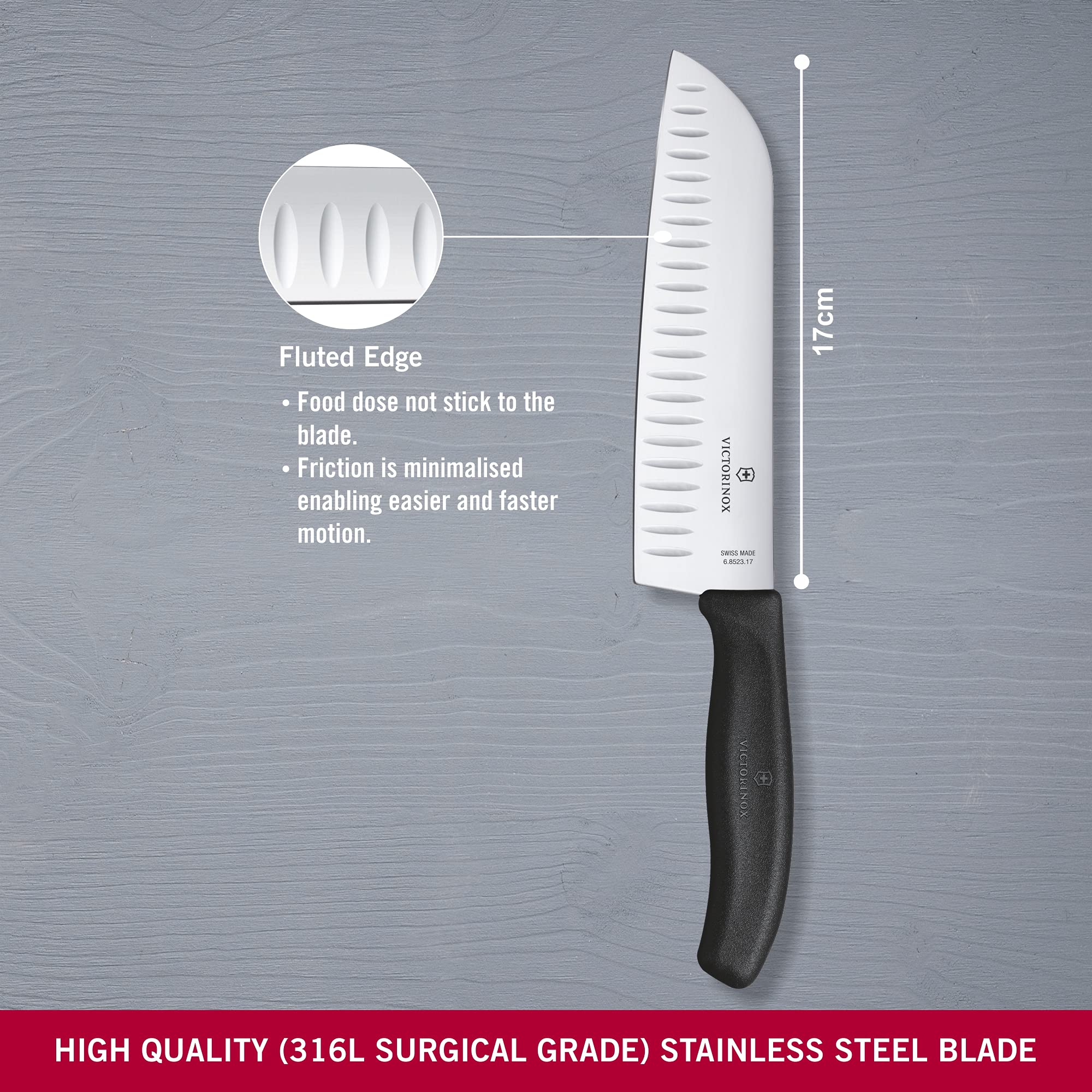 Victorinox Santoku Knife 7-Inch - High Carbon Stainless Steel Blade with Ergonomic Black Handle - Professional Kitchen Knife for Chopping, Slicing & Dicing Vegetables, Meat & Fish