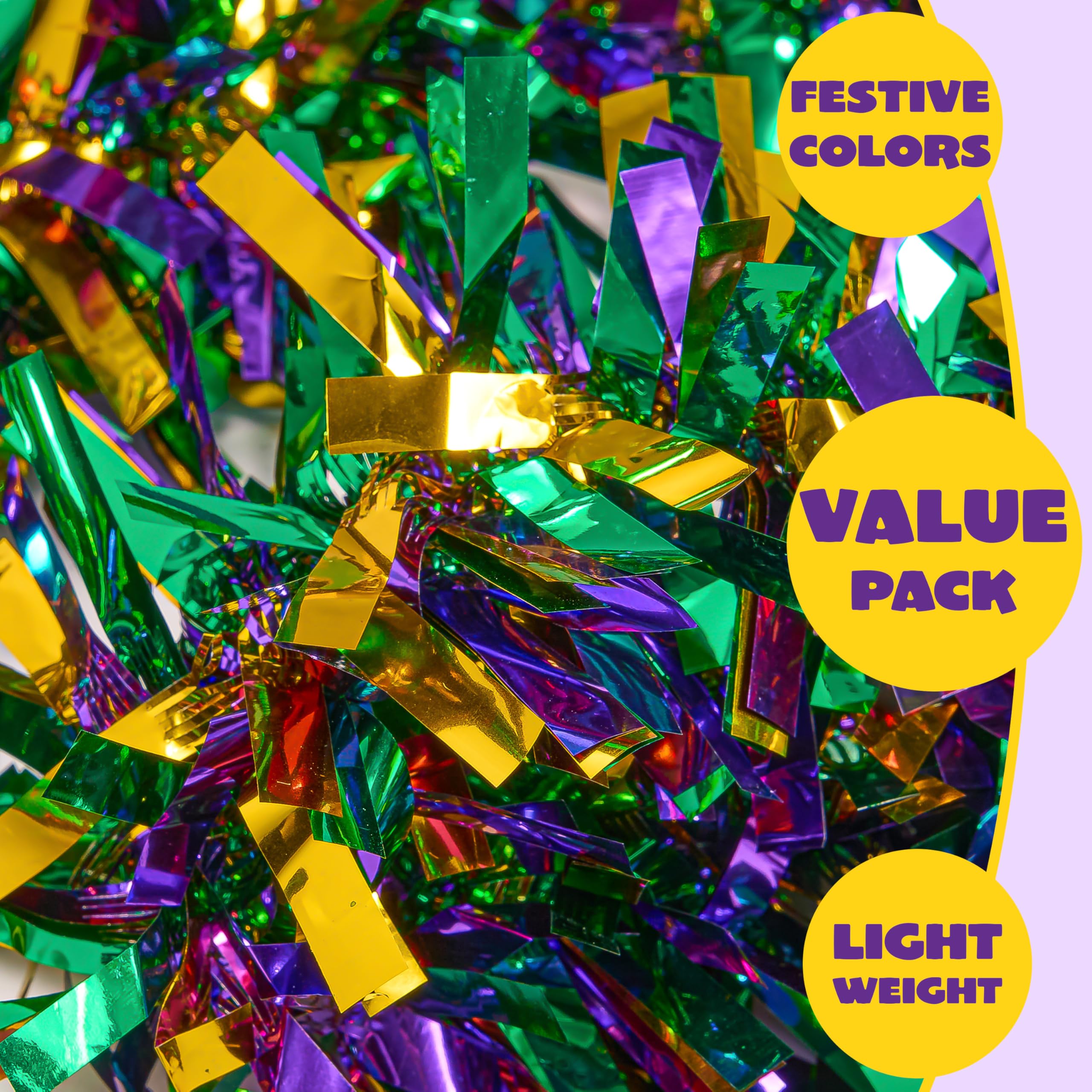JOYIN 4-Piece Mardi Gras Tinsel Garland Set - 66 Feet Gold Green Purple Metallic Streamers for Party Decorations | Sparkling Glittering Hanging Decor for Indoor & Outdoor Mardi Gras, Carnival, New Year, Birthday Celebrations