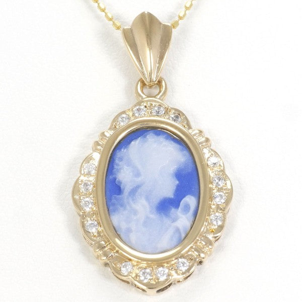 14K Yellow Gold Cameo Necklace with Zirconia Stones - Elegant Vintage Jewelry for Women, Perfect for Weddings, Parties & Special Occasions
