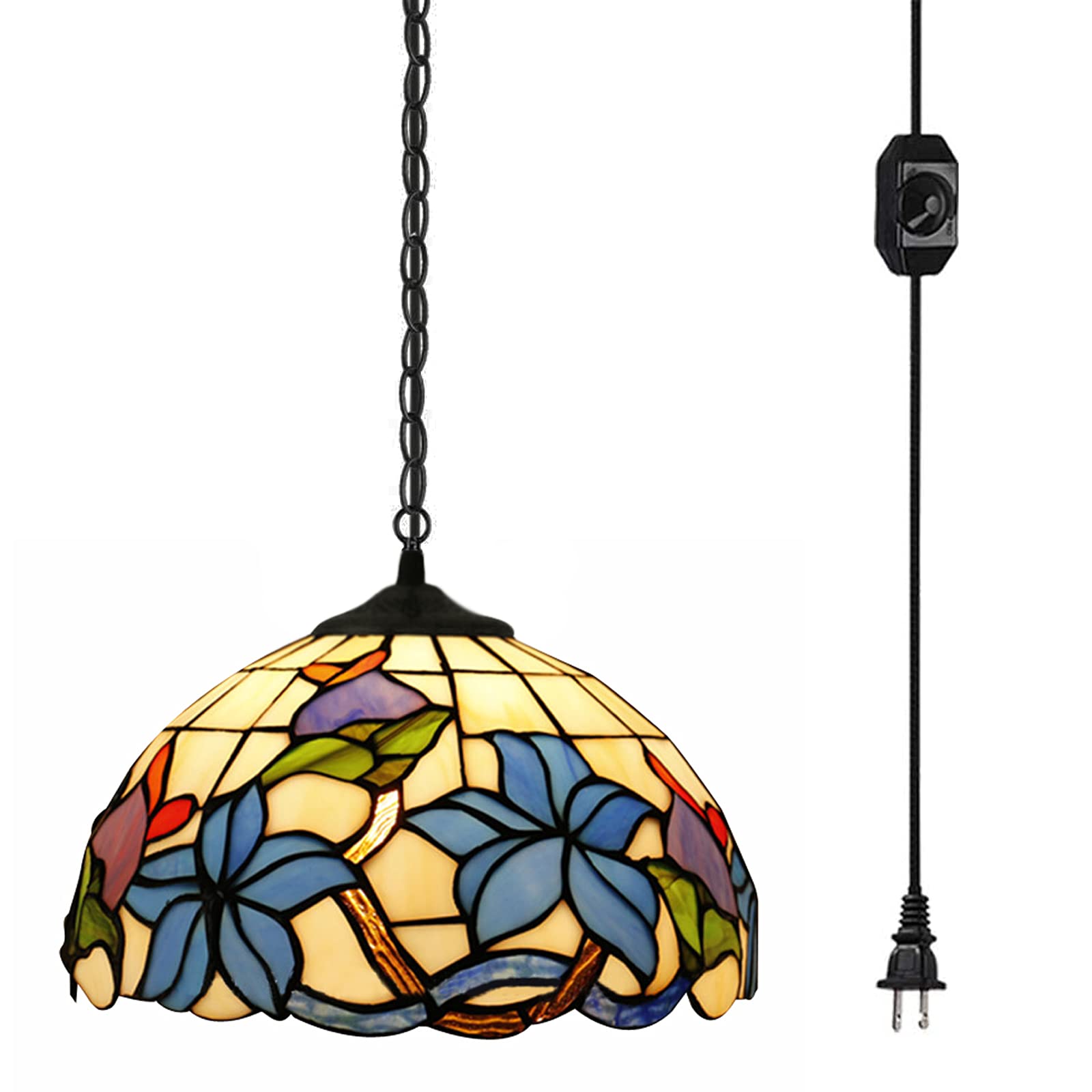 Kiven Style Plug-in Pendant Light with 15ft Hanging Cord & In-Line Dimmer Switch - Adjustable Swag Lamp for Dining Room, Living Room, Bedroom, Porch, Kitchen Island & Home Decor