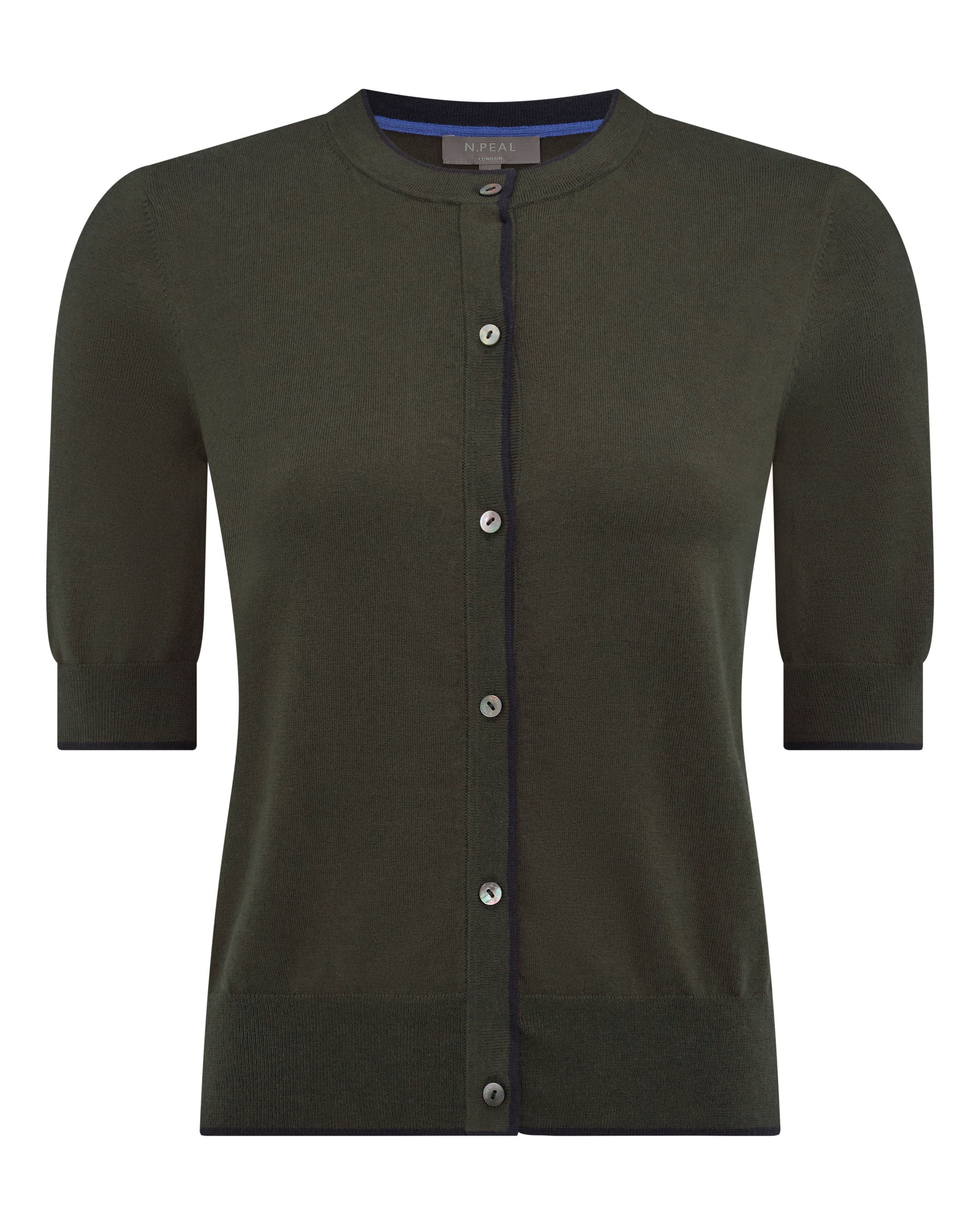 Soft Women's Cotton Cashmere Short Sleeve Cardigan Sweater - Arabica Khaki Green | Lightweight Summer Cover-Up for Office, Travel & Casual Outfits