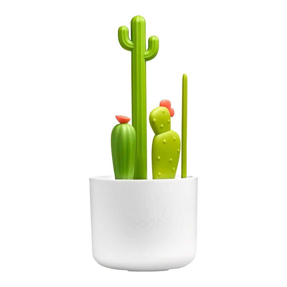 Boon Cacti Baby Bottle Cleaning Brush Set - 4-Piece Kit with Bottle Brush, Nipple Brush, Detail Brush & Straw Brush - Perfect for Drying Rack & Sterilizer - Essential Newborn Feeding Accessories for Breastmilk & Formula Bottles