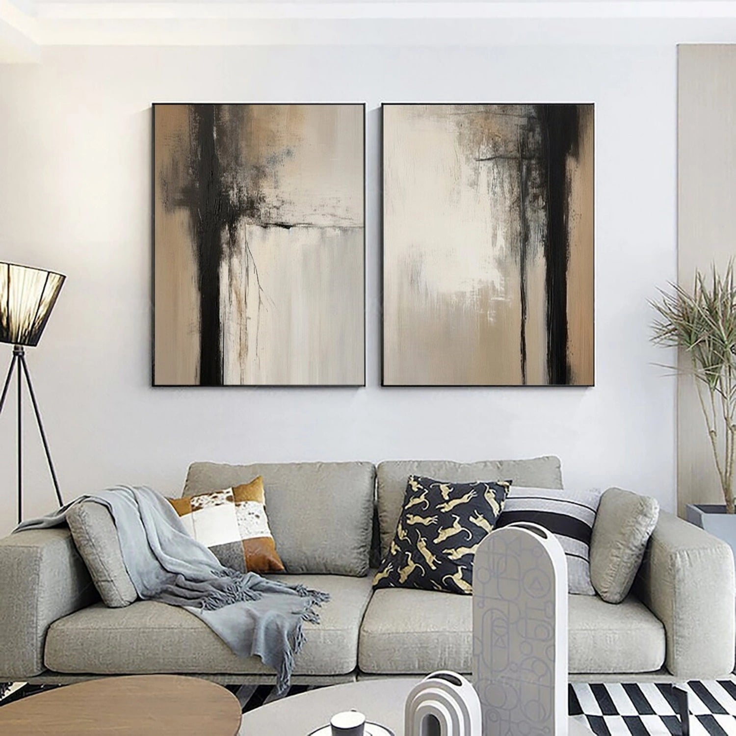 Abstract Wall Art Set of 2 - Modern Canvas Paintings for Living Room & Bedroom Decor | #AB416