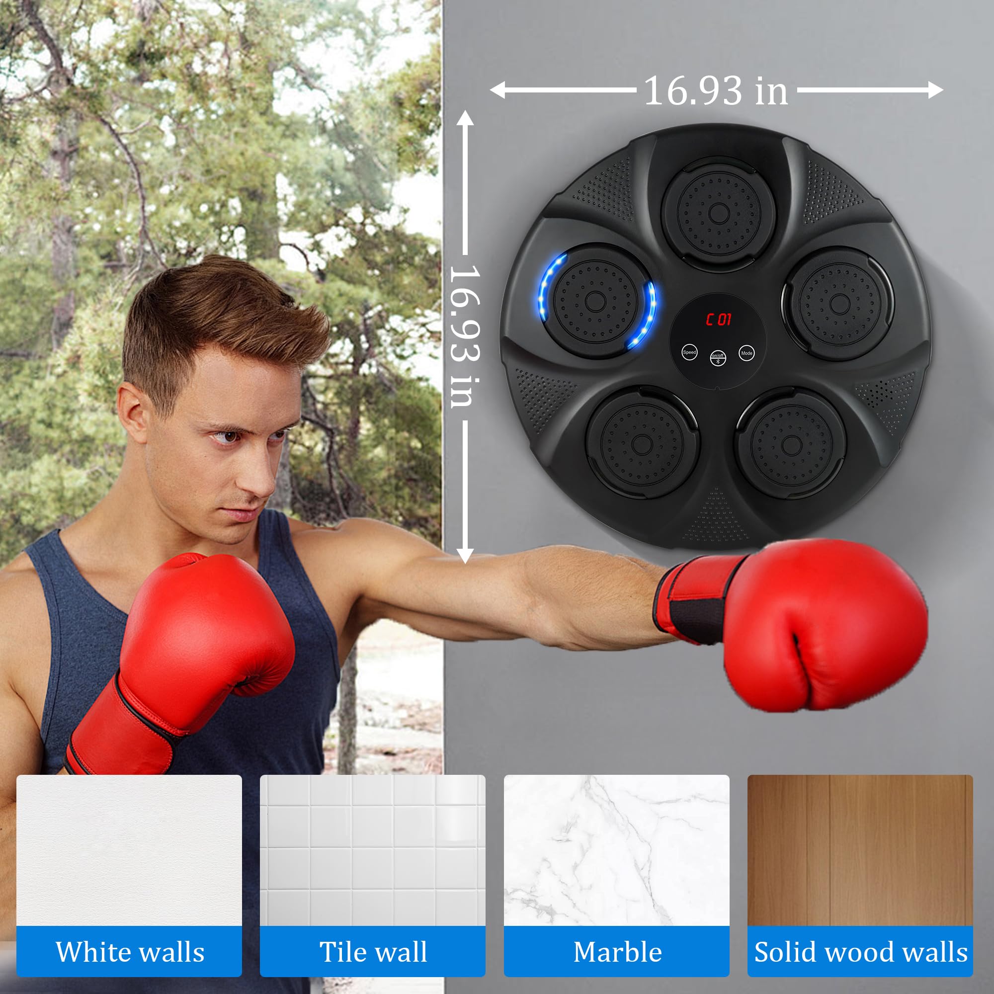 Smart Bluetooth Boxing Machine with LED Lights & Gloves - Multi-Mode Training Equipment for Kids & Adults - Perfect for Home Gym, Fitness Training & Stress Relief