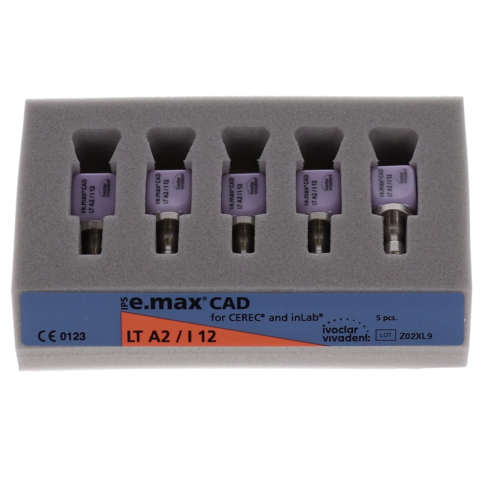 Ivoclar IPS e.max CAD CEREC Blocks - LT A2 Shade, 5/Pack - High-Strength Lithium Disilicate for Dental Crowns & Bridges - Perfect for CEREC & InLab Systems