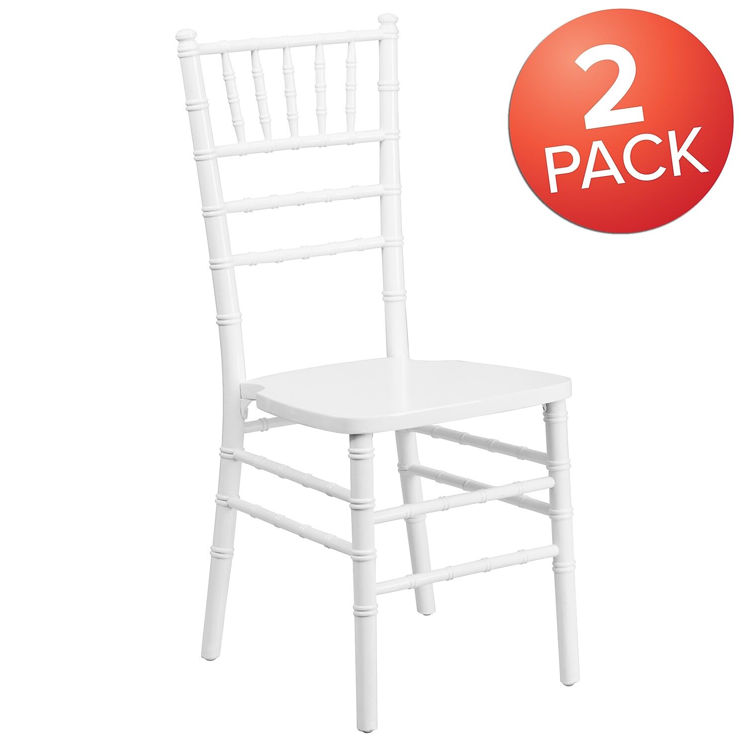 Flash Furniture 2-Pack HERCULES Series White Wood Chiavari Chairs - Elegant Wedding, Banquet & Event Seating for Indoor/Outdoor Use
