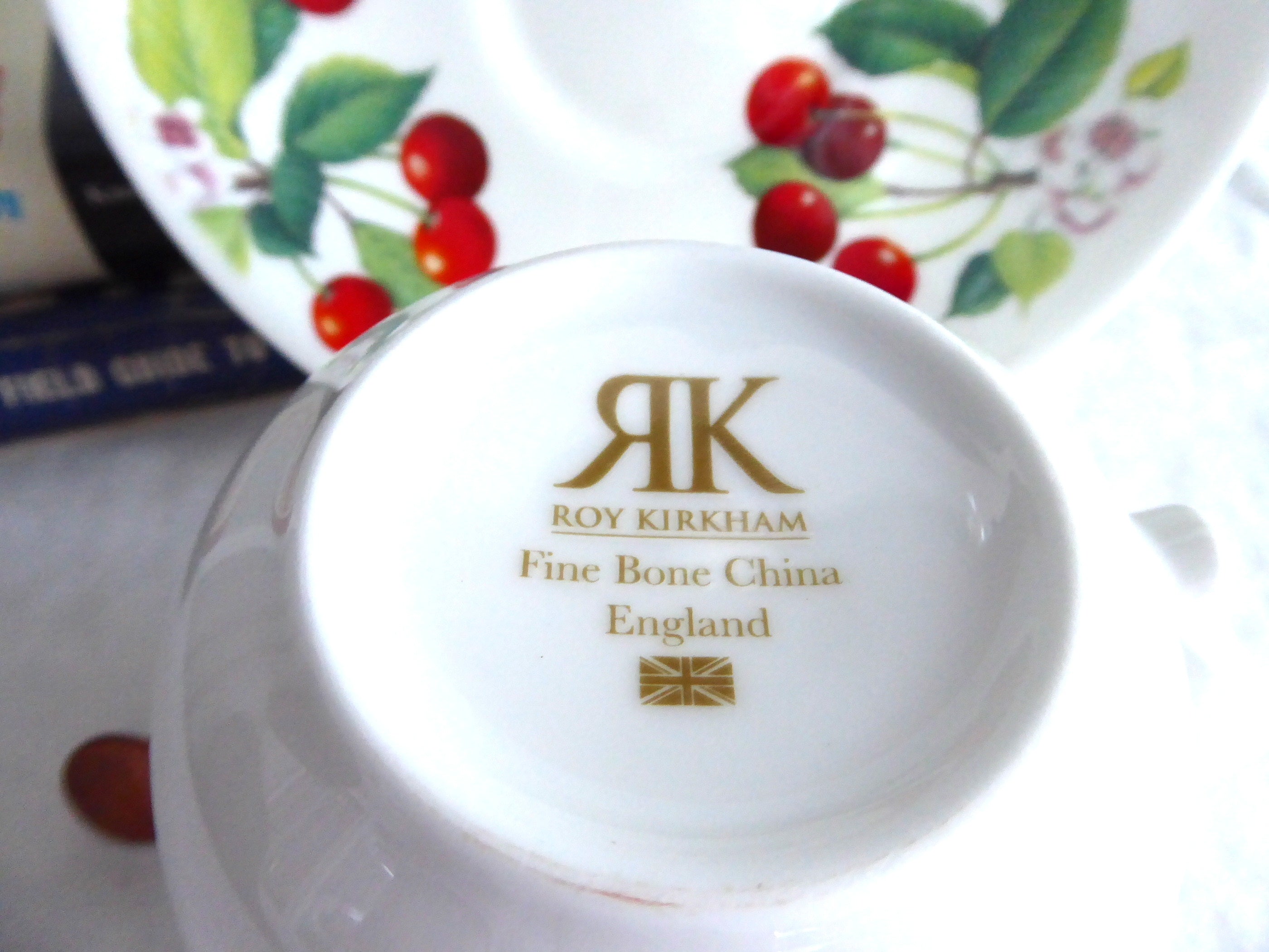 Roy Kirkham Bone China Cherry Breakfast Cup and Saucer Set - Large Red Cherry Design for Tea, Coffee, and Elegant Morning Dining