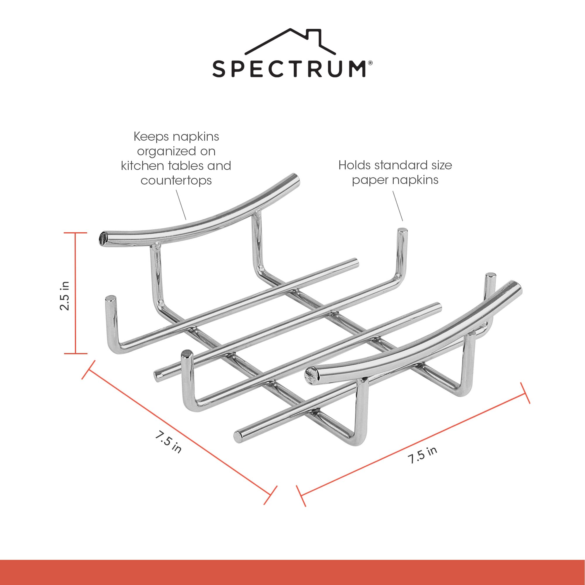 Spectrum Diversified Euro Flat Paper Napkin Holder - Stainless Steel Napkin Dispenser for Dining Room, Kitchen Table & Restaurant Decor | Perfect for Home Organization & Party Table Setting