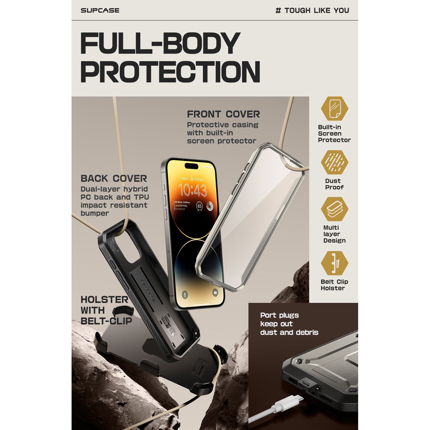 iPhone 15 Pro Max 6.7 Inch Unicorn Beetle PRO Rugged Case - Titan Gray | Shockproof Protective Cover for Outdoor, Work & Travel | Military Grade Drop Protection