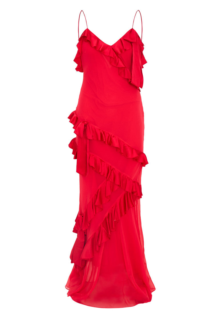 Elegant Rialto Silk Chiffon Ruffle Maxi Dress for Women - Flowy Summer Evening Gown for Weddings, Parties & Special Occasions