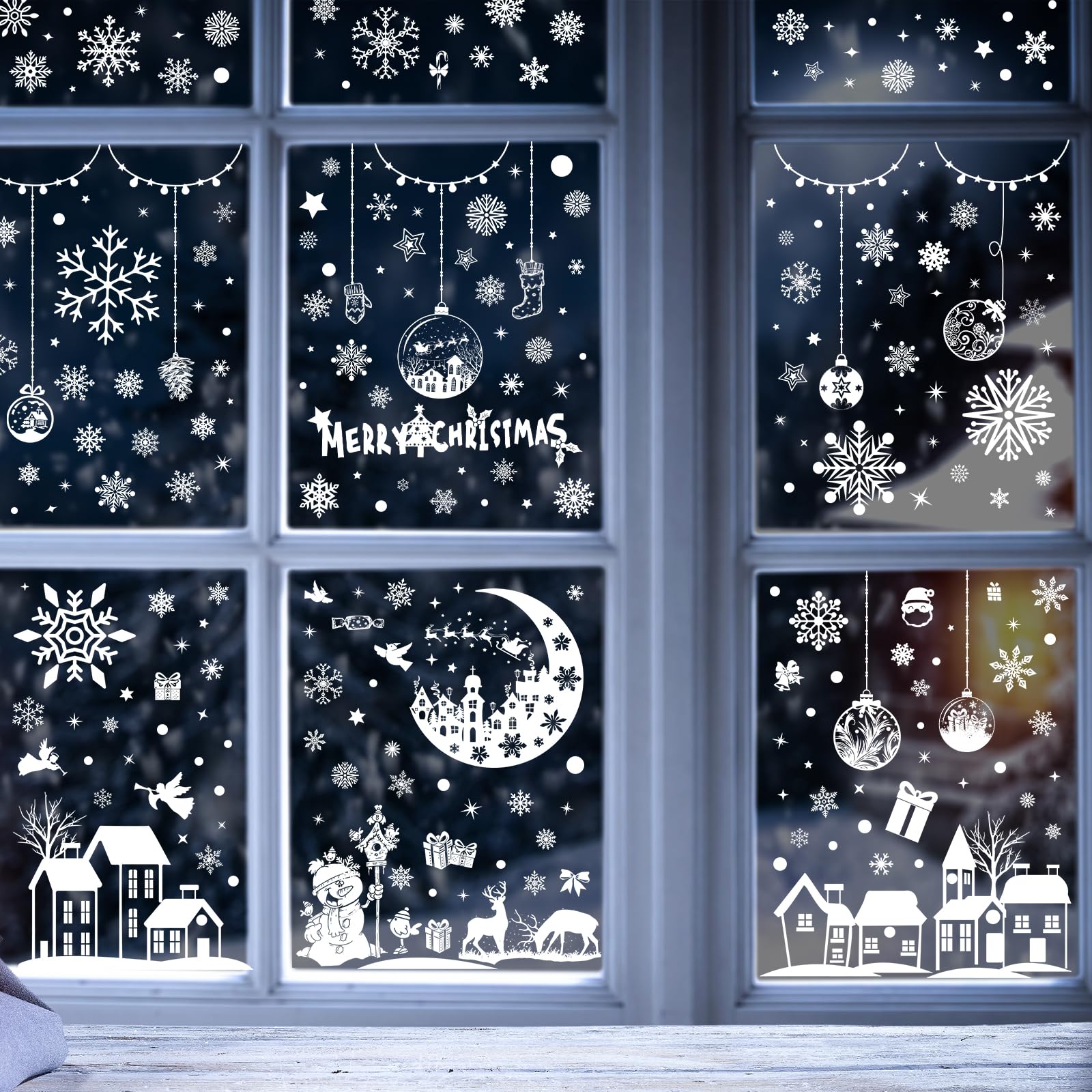 277 PCS Christmas Window Stickers - Moon House Double Sided Holiday Decals for Home, School, Office Windows - Perfect for Festive Decorations, DIY Crafts & Seasonal Party Decor