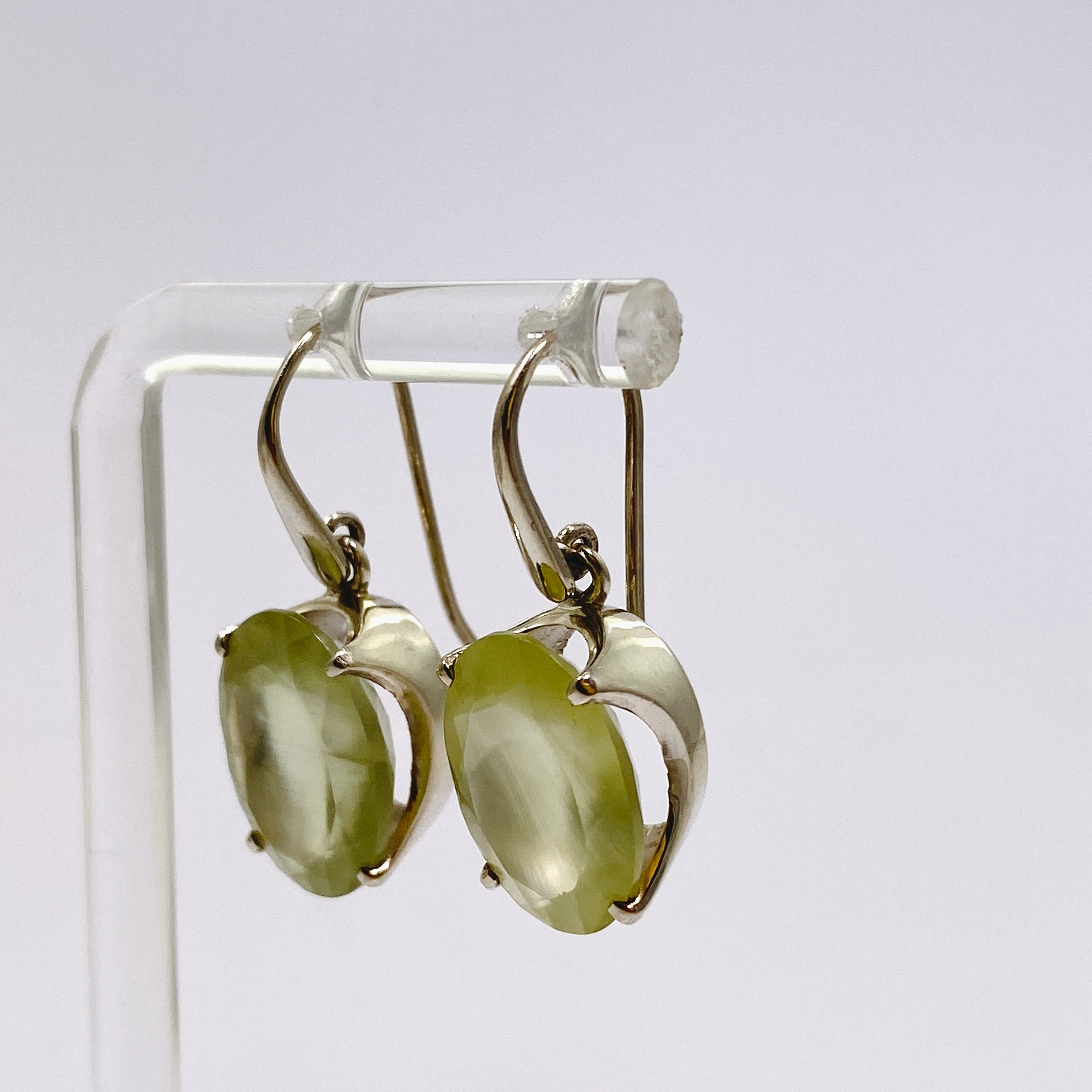 Natural Prehnite Gemstone Oval Faceted Dangle Earrings for Women - Elegant Jewelry Gift for Birthday, Anniversary & Special Occasions - Perfect for Parties, Weddings & Everyday Wear