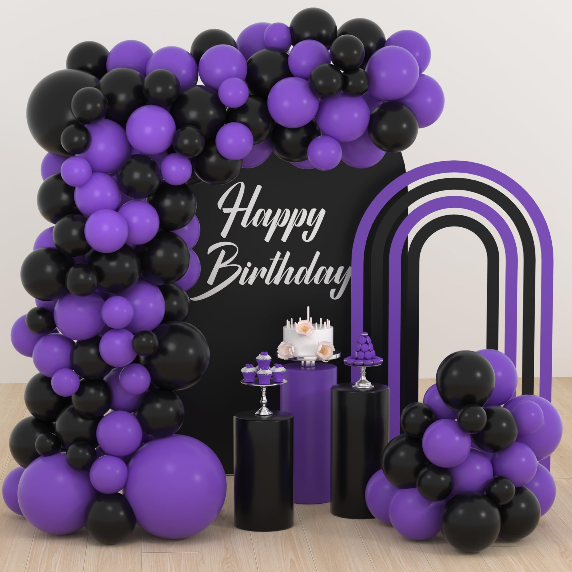 122PCS Purple and Black Balloon Garland Arch Kit - Party Decorations for Birthday, Wedding, Engagement, Anniversary, Bachelorette, Retirement & Graduation | Perfect for Indoor & Outdoor Celebrations