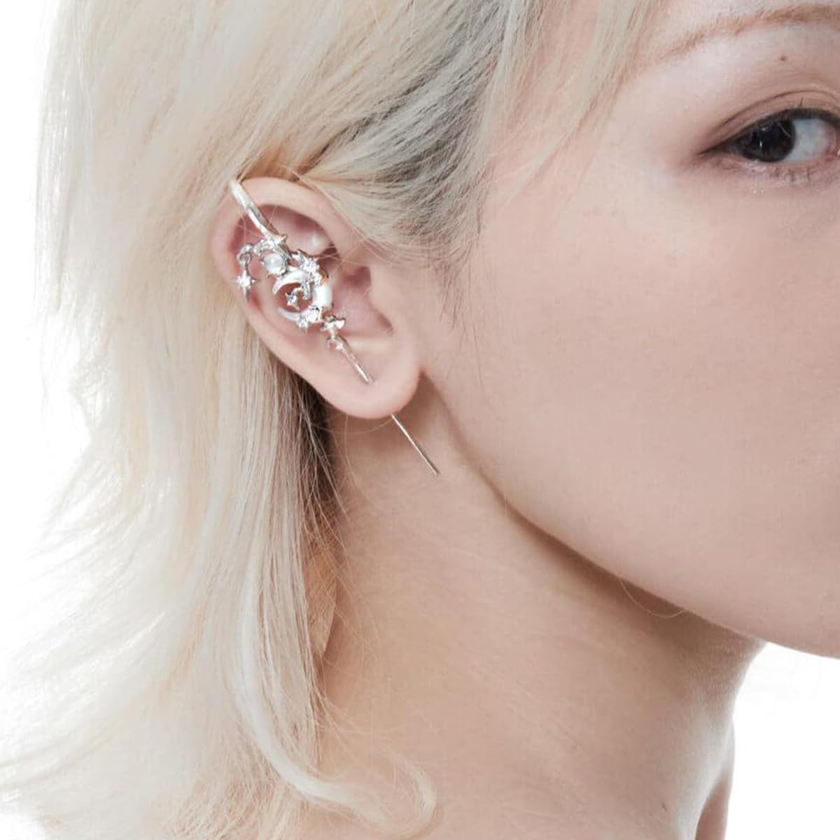 2PCS Moon Ear Hook Piercing Earrings - Creative Star & Moon Dangle Stud Earrings for Women, Delicate Fashion Jewelry, Best Birthday Gift for Friends | Perfect for Parties, Date Nights & Everyday Wear