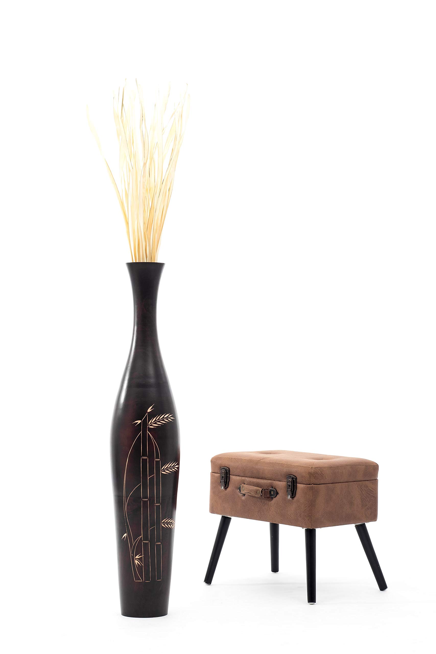Leewadee 43 Inch Large Brown Wooden Floor Vase - Farmhouse Decor for Fake Plants, Pampas Grass & Home Decor | Perfect for Living Room, Entryway & Wedding Centerpieces