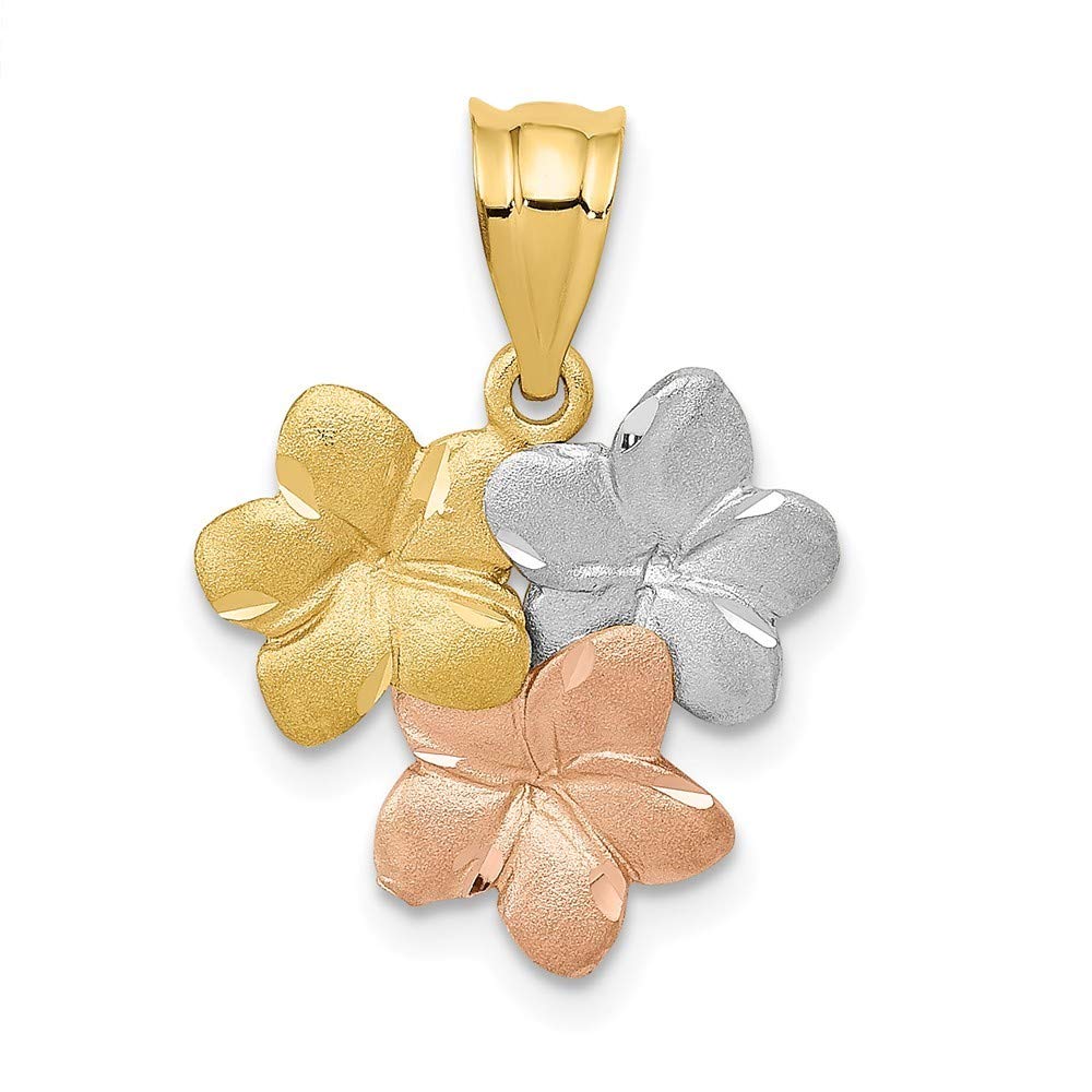 14K Tri-Color Gold Flower Pendant Necklace for Women - Polished & Satin Finish, Elegant Jewelry Gift for Anniversary, Birthday & Special Occasions