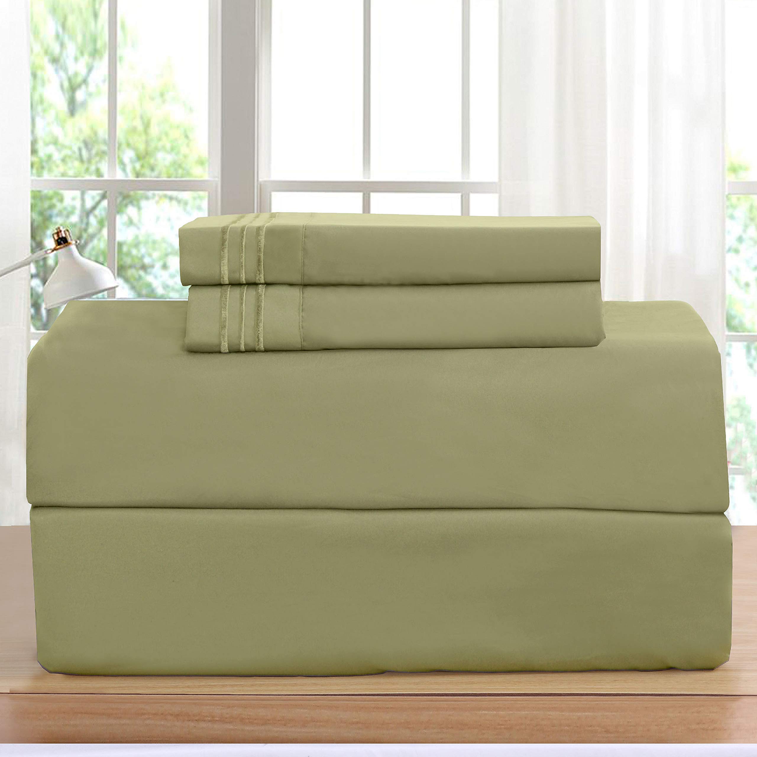 Luxury 1500 Thread Count 4-Piece Bed Sheet Set - Wrinkle, Fade & Stain Resistant - Deep Pocket Fits Twin/Twin XL Mattress - Premium Soft Sage Green Bedding for Ultimate Comfort - Perfect for Guest Rooms, Dorms & Cozy Bedroom Retreats