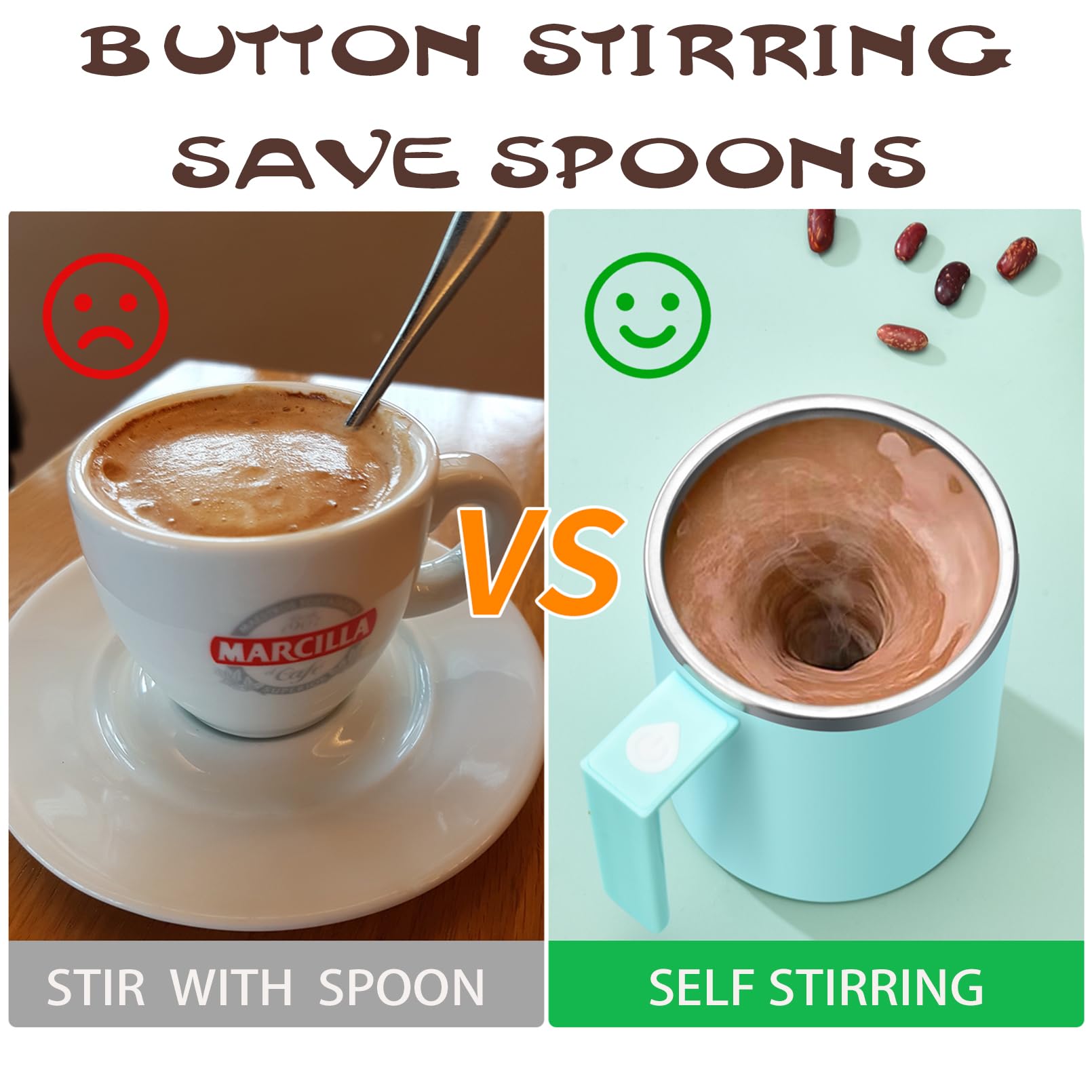 Self Stirring Mug - 350ml/12oz Stainless Steel Auto Mixing Cup for Coffee, Tea, Hot Chocolate & Milk - Perfect for Office, Kitchen, Travel & Home Use - Ideal Gift (Green) - Enjoy Hands-Free Stirring While Working, Cooking or Relaxing