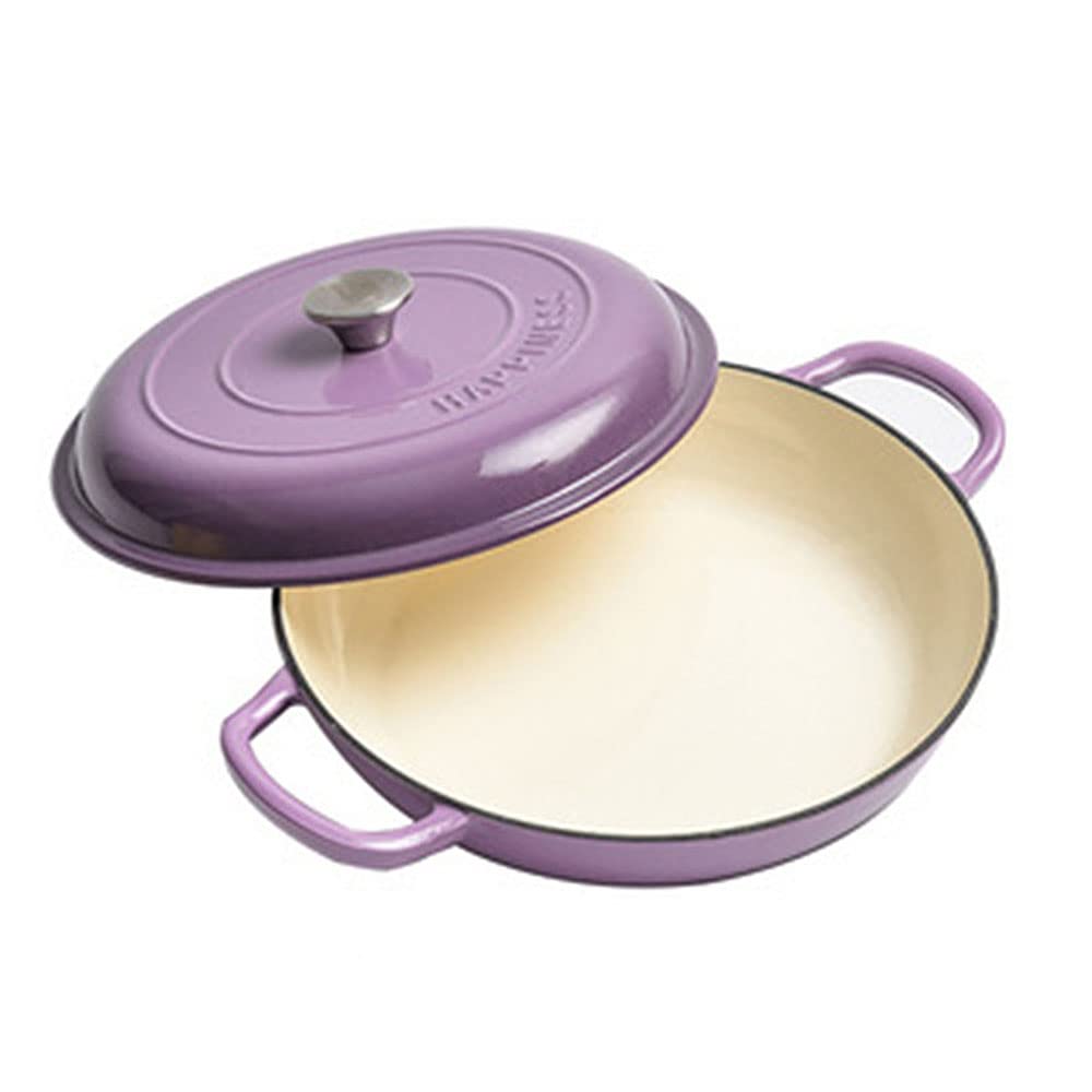 AIBAB Enameled Cast Iron Skillet with Lid - 12 Inch Ceramic Coated Dutch Oven, Oven & Stovetop Safe, Nonstick Purple Casserole Pan with Dual Handles for Even Heat Distribution - Perfect for Braising, Roasting, Baking & Serving Dishes