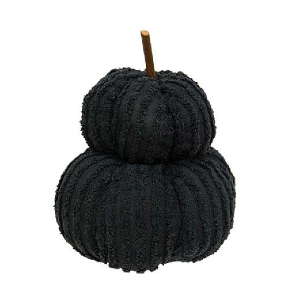 Mini Black Chenille Pumpkin Stack - Fall Home Decor for Thanksgiving, Halloween, and Autumn Table Centerpiece | Cozy Seasonal Decorations for Mantel, Shelf, and Dining Room