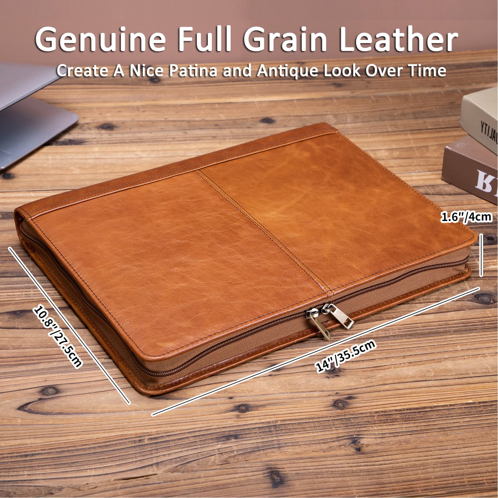 Premium Full Grain Leather Portfolio with 3-Ring Binder | Customizable Zippered A4 Notebook Holder | Oil-Tanned Professional Organizer for Men & Women | Perfect Gift for Business, Office & Executive Use