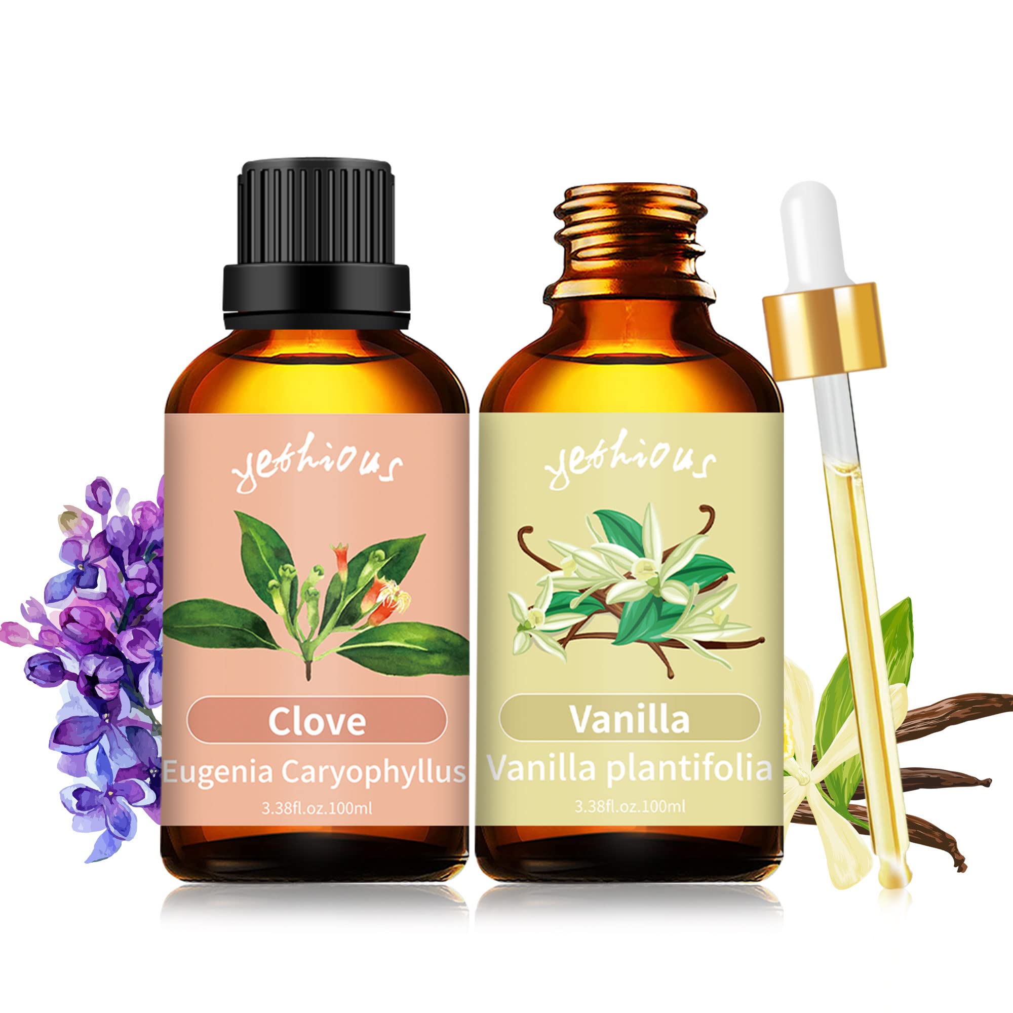 100% Pure & Natural Clove Essential Oil with Vanilla Essential Oil Bundle - 2PCS 100ml Aromatherapy Oils for Diffusers, Skin Care, Hair Care, Candle Making & Soap Making | Perfect for Relaxation, Stress Relief & Home Fragrance