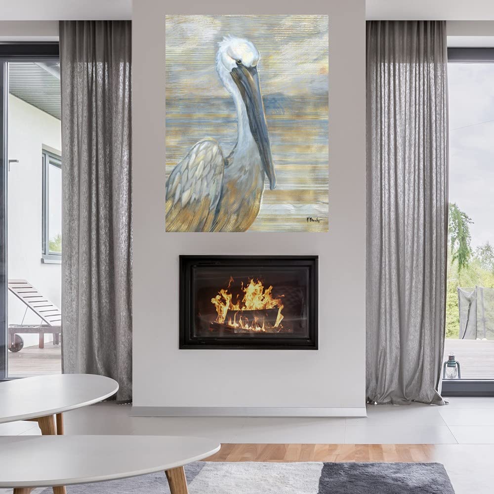 Golden Salty Pelican Canvas Wall Art by Paul Brent - Handmade Fine Art Print for Living Room, Bedroom, Office & More - 35x46 Inches - Ready to Hang - Coastal & Nautical Home Decor for Beach Houses, Restaurants & Vacation Rentals