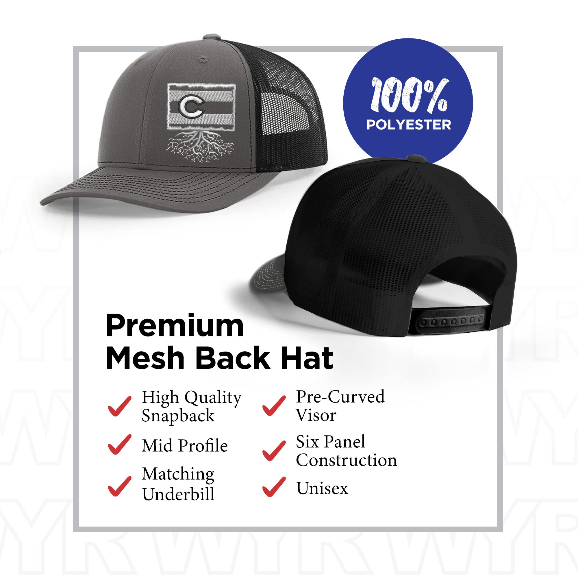 Colorado Roots Snapback Hat - Stylish Unisex Baseball Cap with Mesh Back, Polyester Cotton Trucker Hat, Six-Panel Design, Universal Fit (Charcoal/Black) - Perfect for Outdoor Activities, Sports & Casual Wear