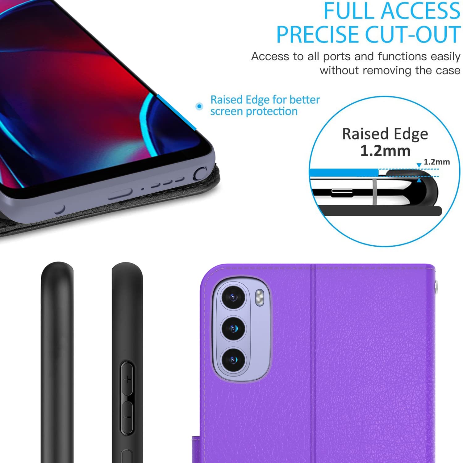 RFID Blocking PU Leather Flip Folio Stand Case for Motorola Moto G Stylus 5G 2022 | Wallet Phone Cover with Card Slots | Perfect for Business, Travel & Daily Protection - Purple