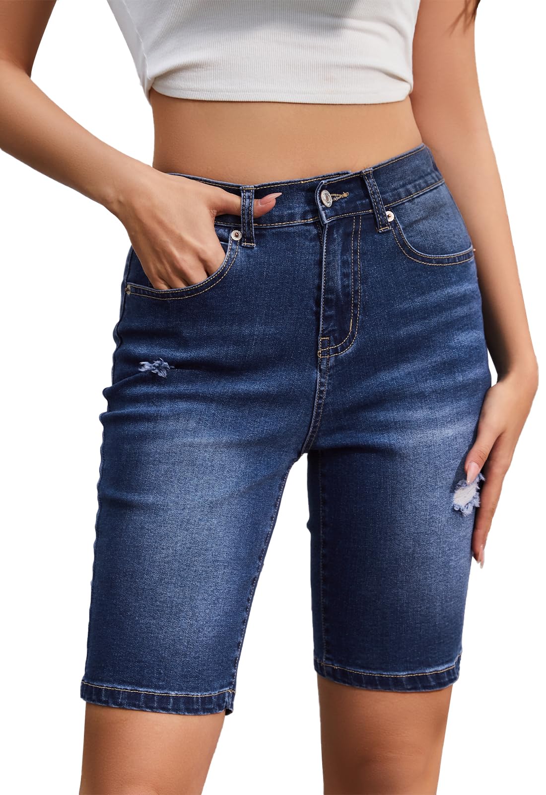 Women's Casual Summer Bermuda Shorts - Elastic Waist Denim Shorts for Women | Perfect for Beach, Travel & Everyday Wear