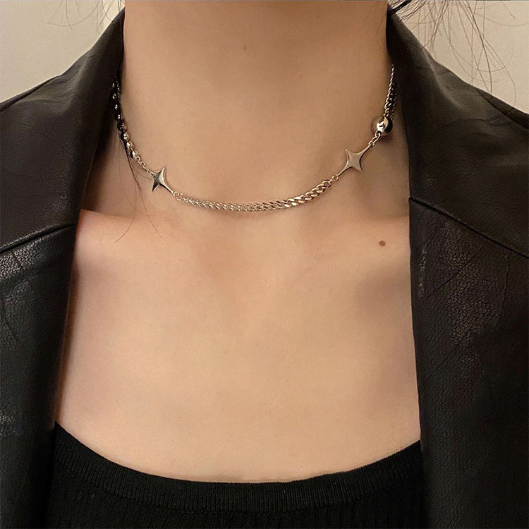 Silver Star Half Bead Chain Y2K Necklace for Women - Trendy Layered Choker Jewelry | Perfect for Parties, Dates & Everyday Wear