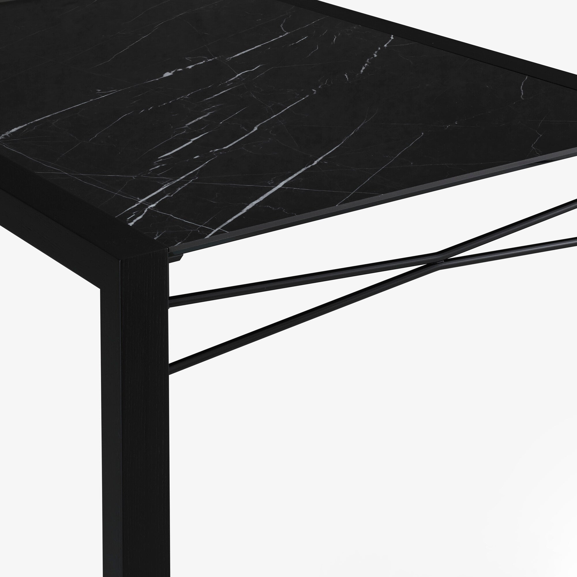 Extensia Modern Dining Table with Marquinia Ceramic Stoneware Top & Black Stained Ash Base - Perfect for Contemporary Dining Rooms, Kitchens, and Open Concept Living Spaces