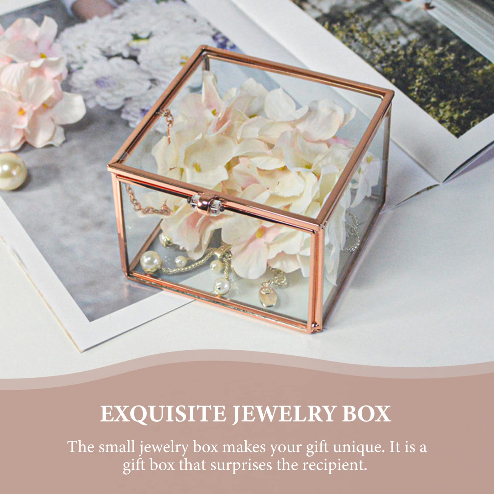 Luxury Glass Makeup Storage Box - Clear Cosmetic Jewelry Organizer with White Rose Design for Dressing Table | Perfect for Makeup, Jewelry & Craft Organization at Home or Salon