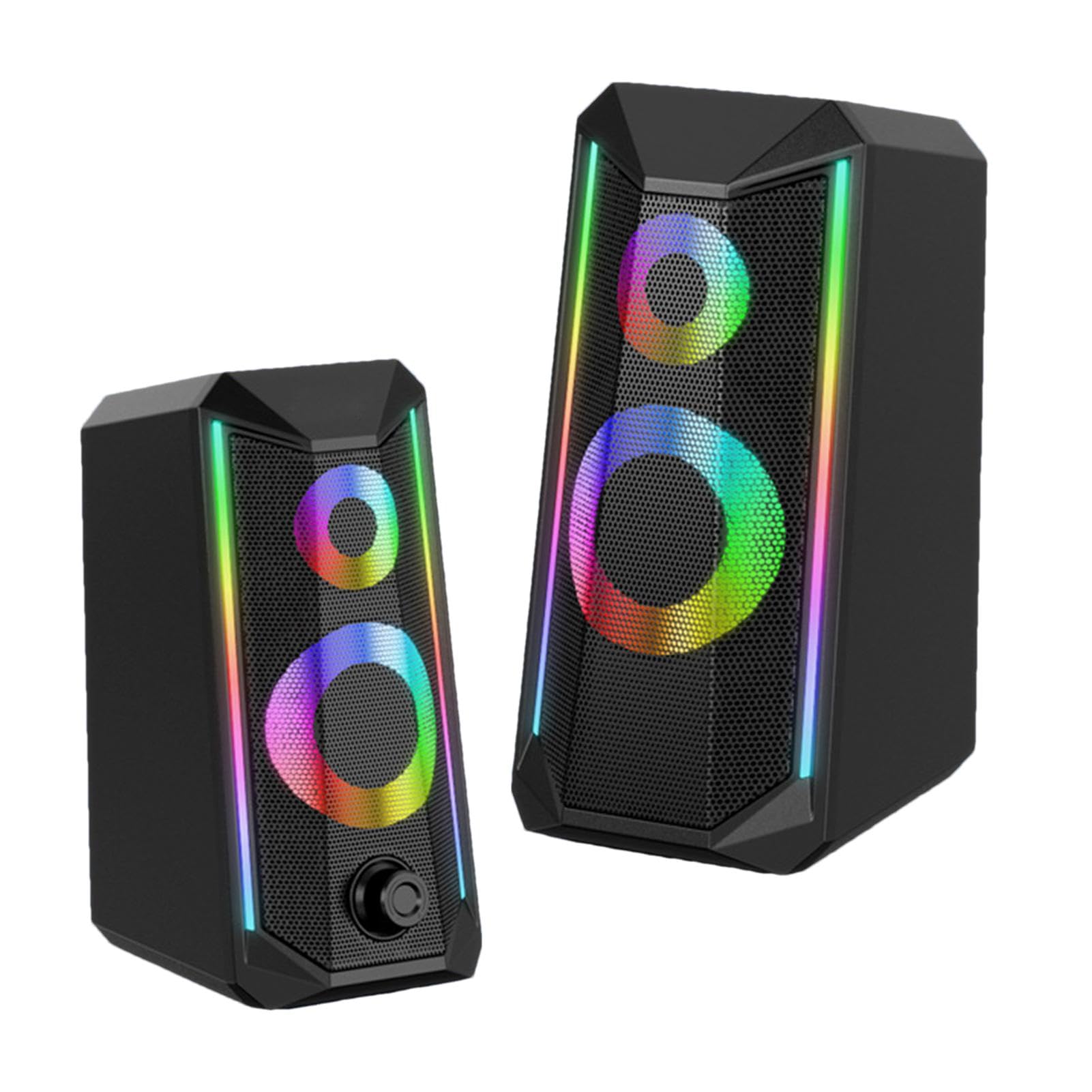 Buerfu RGB PC Speakers with Adjustable Volume Control - Enhanced Sound Quality for Gaming, Music, and Movies | Perfect RGB Desktop Speakers for Home Office and Gaming Setup