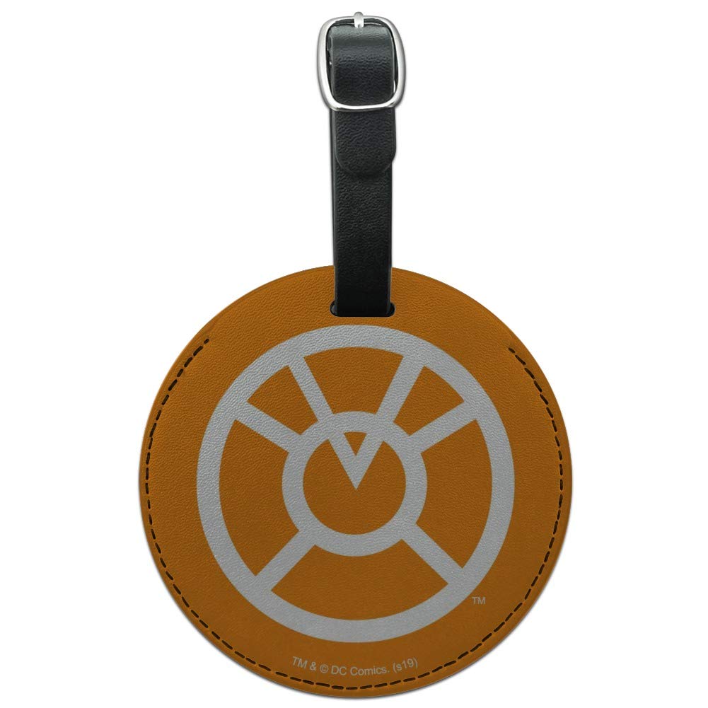 Green Lantern & Orange Lantern Logo Round Leather Luggage Tag - Durable ID Card Holder for Travel Bags, Suitcases & Backpacks - Perfect for Comic Conventions, Superhero Fans & Cosplay Events