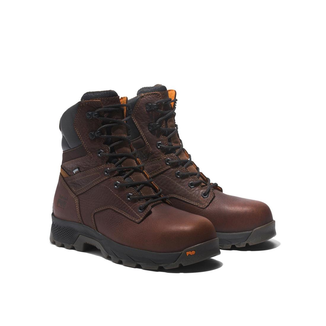 Titan Ev 8 Inch Composite Toe Waterproof Work Boots for Men - Slip Resistant Safety Shoes with Electrical Hazard Protection - Ideal for Construction, Warehouse & Outdoor Work (Brown)