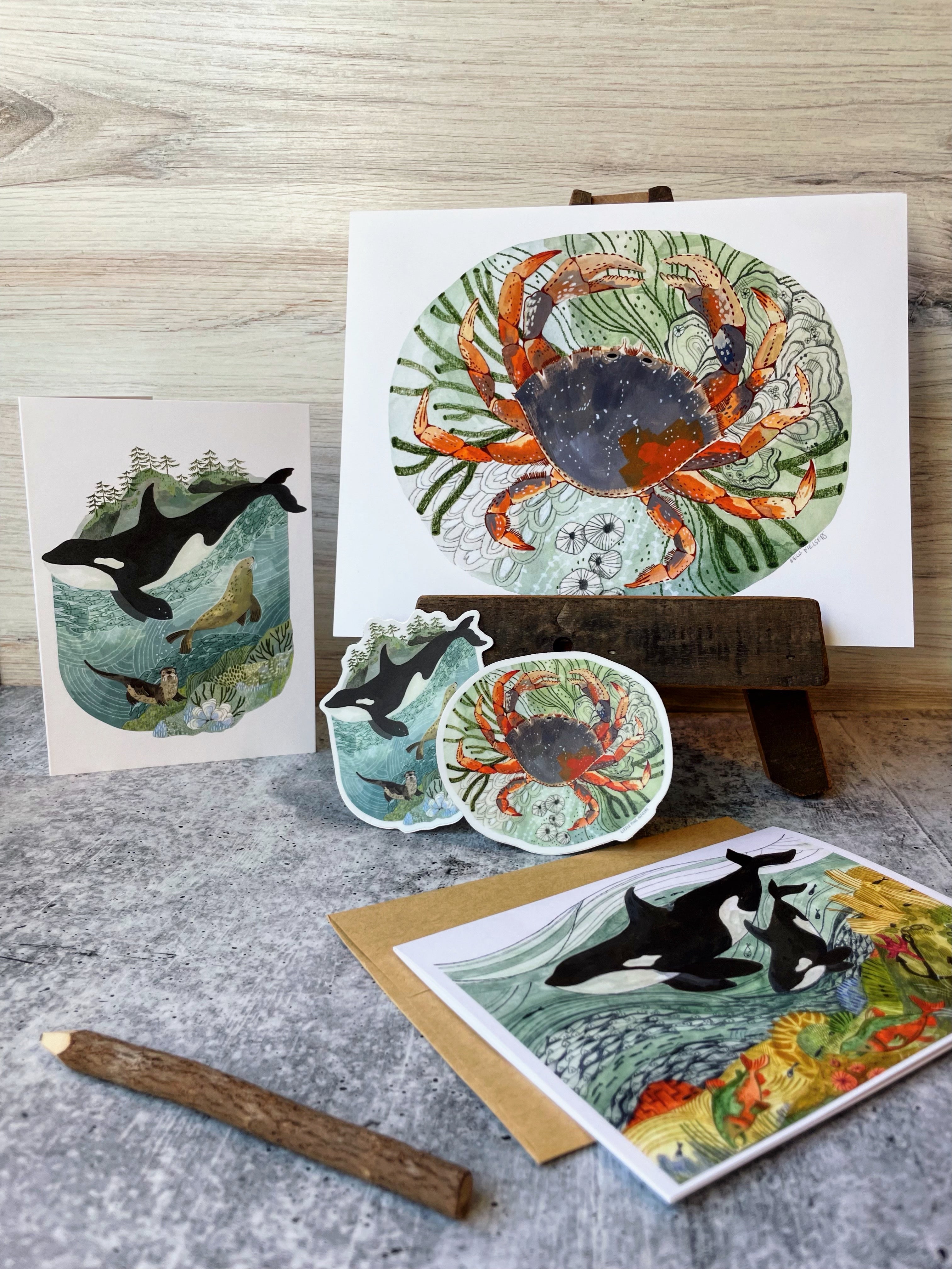 Tide Pool Crab Greeting Card - Unique Ocean-Themed Birthday & Thank You Cards for Beach Lovers - Perfect for Marine Life Enthusiasts and Coastal Decor