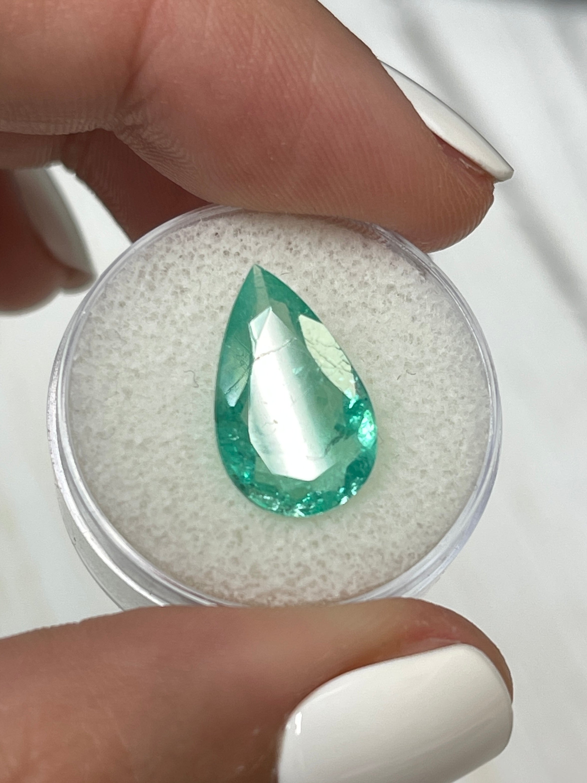 4.22 Carat 16x10mm Light Bluish Green Natural Loose Colombian Emerald Pear Cut Gemstone for Jewelry Making, Engagement Rings & Luxury Gifts